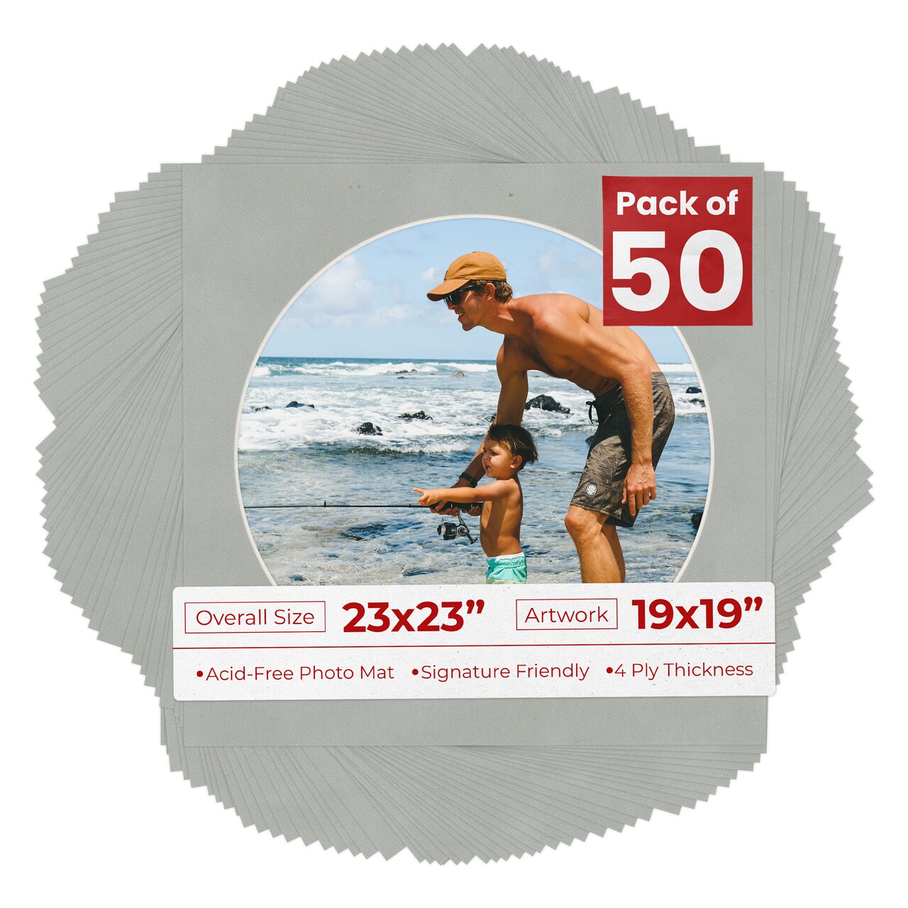 Light Grey Suede Mat Board for 23x23 Frames - Circle Opening for 19x19 Photos